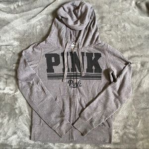 Grey VS Pink logo Zip-up hoodie
